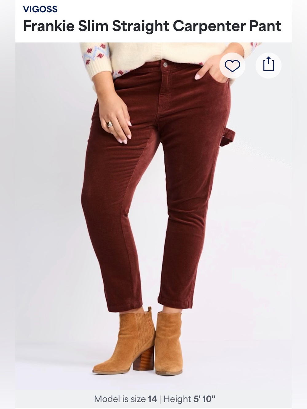 Vigoss Frankie Straight Burgundy Corduroy Cargo Pants Jeans